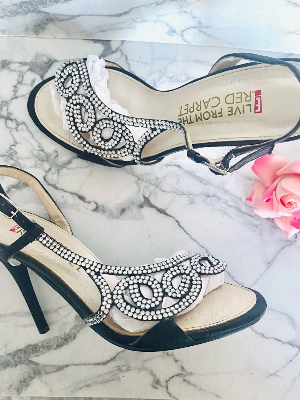 💕Pretty Black Crystal Embellished Heels SZ 8.5